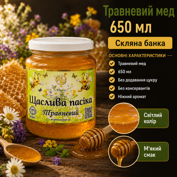 Натуральный майский мед 650 мл пчелиный раннего весеннего сбора в стеклянной банке
