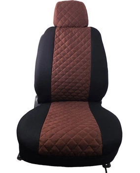 Чехлы "В" "LUXE MAX" Черные - Средина Жаккард Коричневые ромбы (Заднее сиденье разделенное + 5-подголовников)