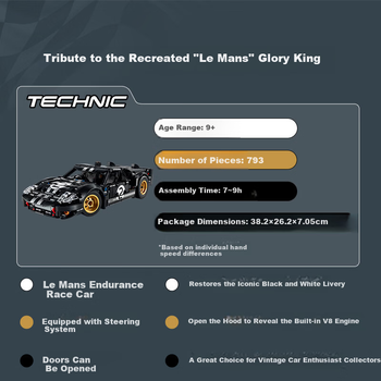 LEGO Technic 42223 1966 Ford GT40 гоночний автомобіль конструктор, іграшка для хлопчиків та дівчаток, подарунок на день народження, прикраса для дому
