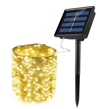 Гирлянда уличная для деревьев и веранд led капля росы solar от солнечной батареи 100 led 10 метров, желтая