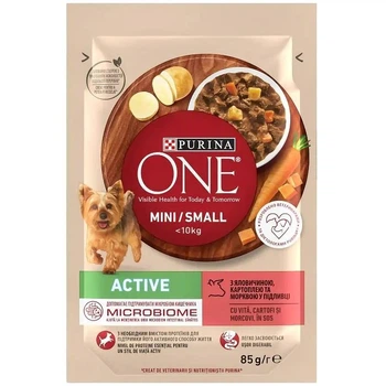Влажный корм для собак Purina One Mini Active с говядиной, картофелем, морковью 85 г 12586842