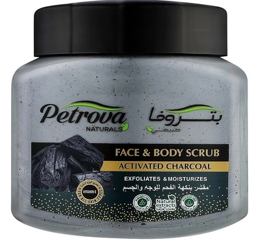 Скраб для обличчя та тіла Petrova Naturals Activated Charcoal з активованим деревним вугіллям, 500 мл