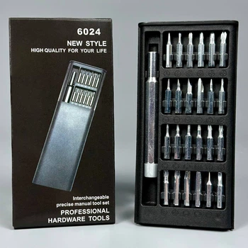 Отвертка с набором прецизионных бит New Style 6024 Short 24в1 серый