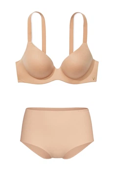 Комплект белья: бюстгальтер push-up и трусики-шортики Victoria's Secret 85D/XL Бежевый (152971)