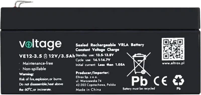 Акумуляторна батарея Voltage VE12-3.5 AGM 12V 3.5Ah T1/F1 Strong life 6-9 years