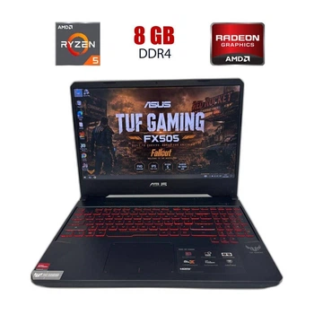 Ноутбук Б-класс ASUS TUF FX505DY / 15.6" (1920x1080) IPS / AMD Ryzen 5 3550H (4 (8) ядер по 2.1 - 3.7 GHz) / 8 GB DDR4 / 128 GB SSD + 1000 GB HDD / AMD Radeon RX 560X, 4 GB GDDR5, 128-bit / NoWebCam б/у