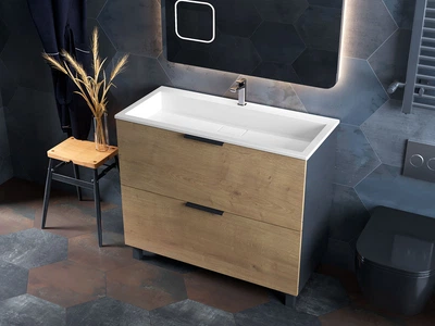 Тумба лакированная, Luxor Sena 100 Дуб, с умывальником Imperio Low 100