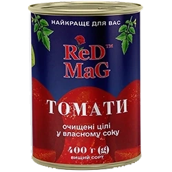 Томаты очищенные, целые в собственном соку же/б 400г с ключом