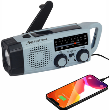 Аварийное Портативное Радио JB Tacticals со Светодиодным Фонариком AM/FM/WB Радиоприемник с Функцией Power Bank на 2000 мАч Зарядкой от USB Динамо-Машина и Солнечной Панелью JB-06