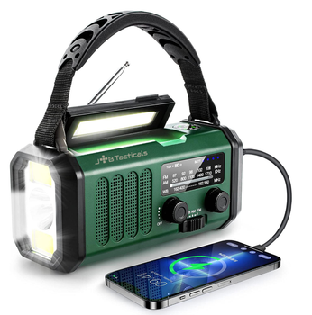 Аварийное Портативное Радио JB Tacticals со Светодиодным Фонариком AM/FM/WB Радиоприемник с Функцией Power Bank на 20000 мАч Зарядкой от USB Динамо-Машина и Солнечной Панелью JB-09