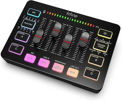 Аудиомикшер для стриминга FIFINE AmpliGame SC3 Gaming Audio Mixer, XLR/USB, RGB, 48V Phantom Power