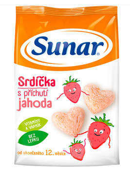 Дитячі снеки у формі полуничних сердечок Sunar, 50 г