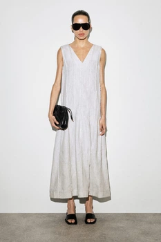 Жіноча міді-сукня COS Sculpted Pleated Linen Midi Dress Light grey 38 (1327614002)