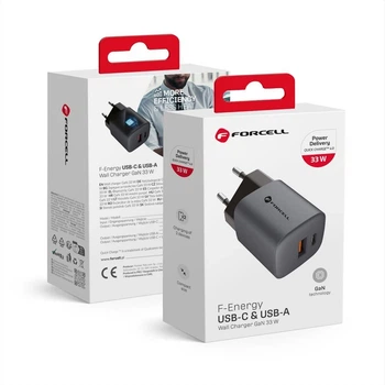Сетевое зарядное устройство Forcell F-Energy GaN USB C + USB A QC4.0 PD 3A 33W Grey (5903396231438)