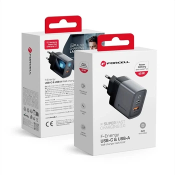 Сетевое зарядное устройство Forcell F-Energy GaN USB C + USB A QC4.0 PD 4A 45W Grey (5904596231440)