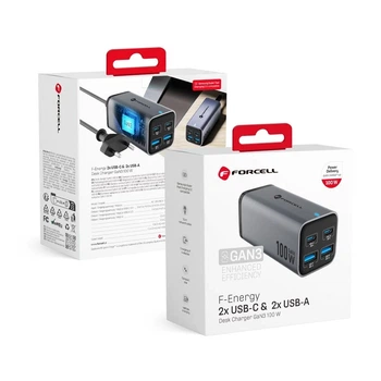 Зарядное устройство Forcell F-Energy GaN III 2 x USB C + 2 x USB A QC4.0 PD 5A 100W Grey (5903396299094)
