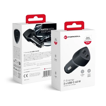Автомобильное зарядное устройство Forcell F-Energy Carbon 2 x USB C QC3.0 PD 3A 40W Black (5903396133787)