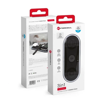 Беспроводная зарядка Forcell F-Energy Ellipse 3в1 Qi QC 15W для Apple + кабель USB-C to USB-A Black (5903396208133)