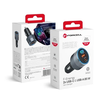 Автомобильное зарядное устройство Forcell F-Energy Alu 2 x USB C + USB A QC4.0 PD SFC2.0 3A 85W Grey (5903396275746)