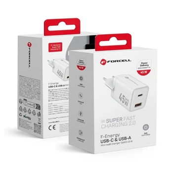Зарядное устройство Forcell F-Energy Mini GaN III USB C + USB A PD QC4.0 45W White (5903396380112)