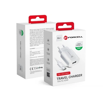 Сетевое зарядное устройство Forcell F-Energy USB A QC3.0 2.4A 18W + кабель USB A to USB C White (5901737373304)