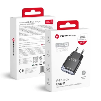Зарядное устройство Forcell F-Energy Ultra Slim GaN III USB C PD QC4.0 3A 30W Black (5903396397806)