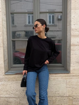Жіночий бавовняний лонгслів оверсайз із необробленим краєм Flawless Femme, Чорний One Size Oversize