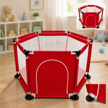 Дитячий манеж Malatec 126×109×65.5 см зі сталевим каркасом, тканиною Oxford 210D, сітчастими стінками, навантаженням до 50 кг, складаною конструкцією червоний
