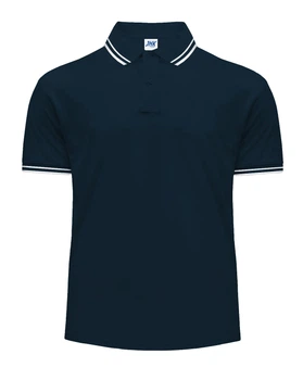 Теніска-поло чоловіча стильна JHK Man Regular Contrast Polo темно-синя з контрастними білими смугами на рукавах і комірі XS