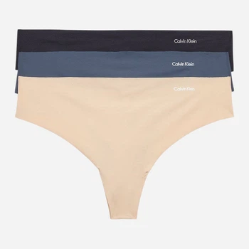 Набор трусиков танга женских Calvin Klein Underwear 791399227 M 3 шт Бежевый/Синий/Черный (1161213483)
