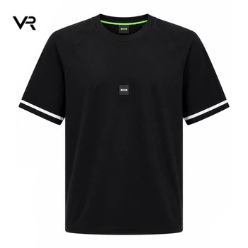 Чоловіча футболка BOSS M чорна з контрастними смугами на рукавах та логотипом Premium Casual