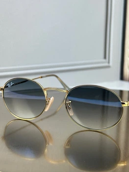 Солнцезащитные очки Ray-Ban RB3547 N золото, голубая градиентная линза, овальные, двойная перемычка, унисекс,
