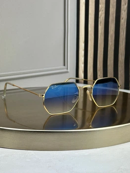 Солнцезащитные очки Ray-Ban RB3556 N Octagonal золото, голубая градиентная линза, восьмиугольные, унисекс,