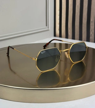 Солнцезащитные очки Ray-Ban RB3556 N Octagonal золото, зеленая линза G15, восьмиугольные, унисекс,