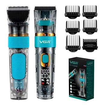 Набор для стрижки VGR V-695 Black машинка для волос и бороды с аккумулятором 6 насадок для домашнего и профессионального использования