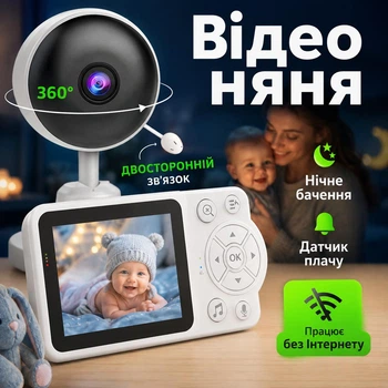 Видеоняня 2,8 дюйма ЖК-дисплей Full HD CMOS-датчик с ночным видением и двухсторонней связью, колыбельные, измерение температуры, датчик плача Happy Baby С3 white