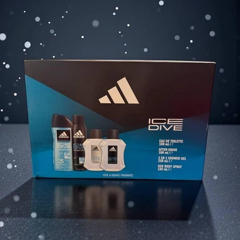 Мужской подарочный набор Adidas Ice Dive (Туалетная вода + Гель для душа + Дезодорант + Лосьон после бритья)