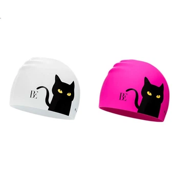 Новая взрослая плавательная шапочка BALNEAIRE Little Black Cat/Meow Star Series 2025 с принтом, BYM076, цвет «ягодный розовый».