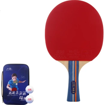 Ракетка для настольного тенниса DOUBLE FISH Qilin 4-Star High-End Competition Racket с короткой ручкой, для игры хватом «перо», универсальная, для атакующих игр. Qilin Blue - одинарная ракетка для игры хватом «шейкхэнд».