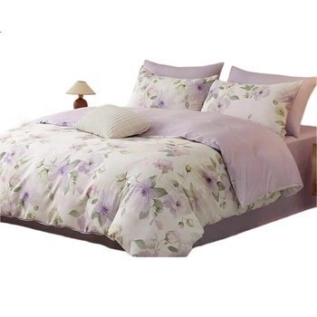 Комплект постельного белья Boyang Home Textile из 4 предметов, 100% хлопок: пододеяльник, простыня, хлопковый пододеяльник для кровати 1,5 м, коллекция Dream Flower Home.