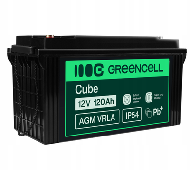Акумулятор Green Cell AGM VRLA 12V 120Ah IP54 не потребує облуговування (термін служби - 5 років)