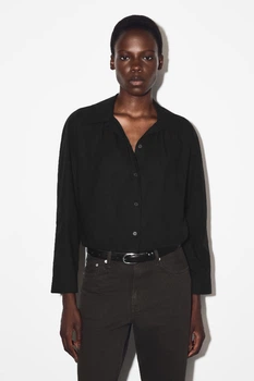 Сорочка жіноча COS gathered pima cotton shirt 1299235006 Eur 34 Чорний