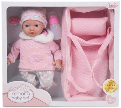 Lalka bobas Bayer Reborn 38 cm + nosidełko 93827AH 20029 (4003336420029)