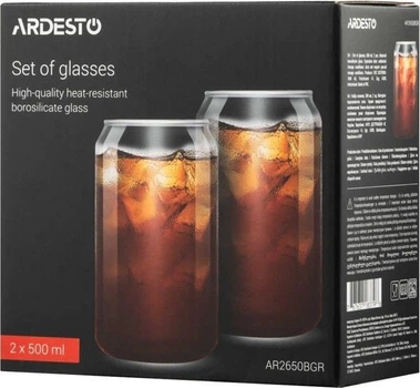 Набор стаканов Ardesto Jar прозрачный 500мл 2шт боросиликатное стекло (AR2650BGR)