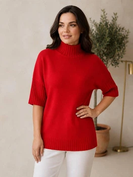 Гольф кашемірової якості з вкороченим рукавом, р.L-XL , червоний