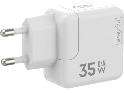 Мережевий зарядний пристрій Maxximus MX Burst GaN PD 2x USB-C 35 W + кабель PD 20W USB-C/Lightning White (5901313561095)