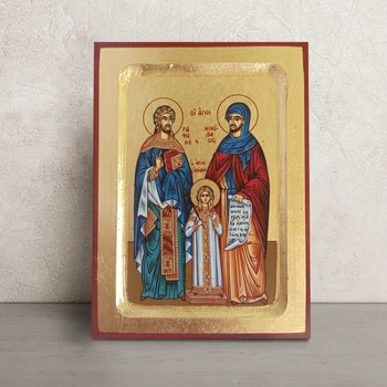 Писаная икона Рафаил, Николай и Ирина Лесбосские 16,5×22,5 см