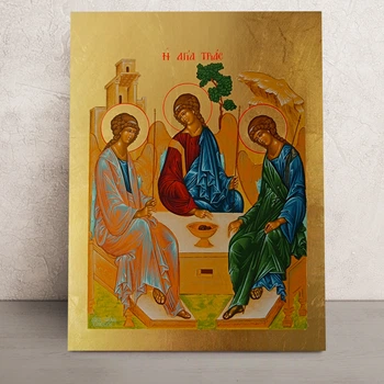 Писаная греческая икона Святая Троица (Ветхозаватная) 25×32,6 см