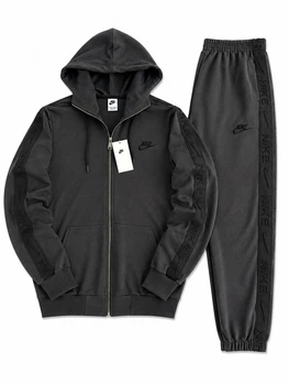Весняно-осінньо-літній Костюм (бавовна) Nike, чоловічий, зіп худі-штани лампас, графіт, розмір M