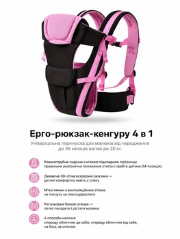 Детский эргорюкзак Baby Carrier 4 в 1: Функции - Эрго рюкзака, Кенгуру , Слинга, Хипсит от 3 до 20 кг. Розовый